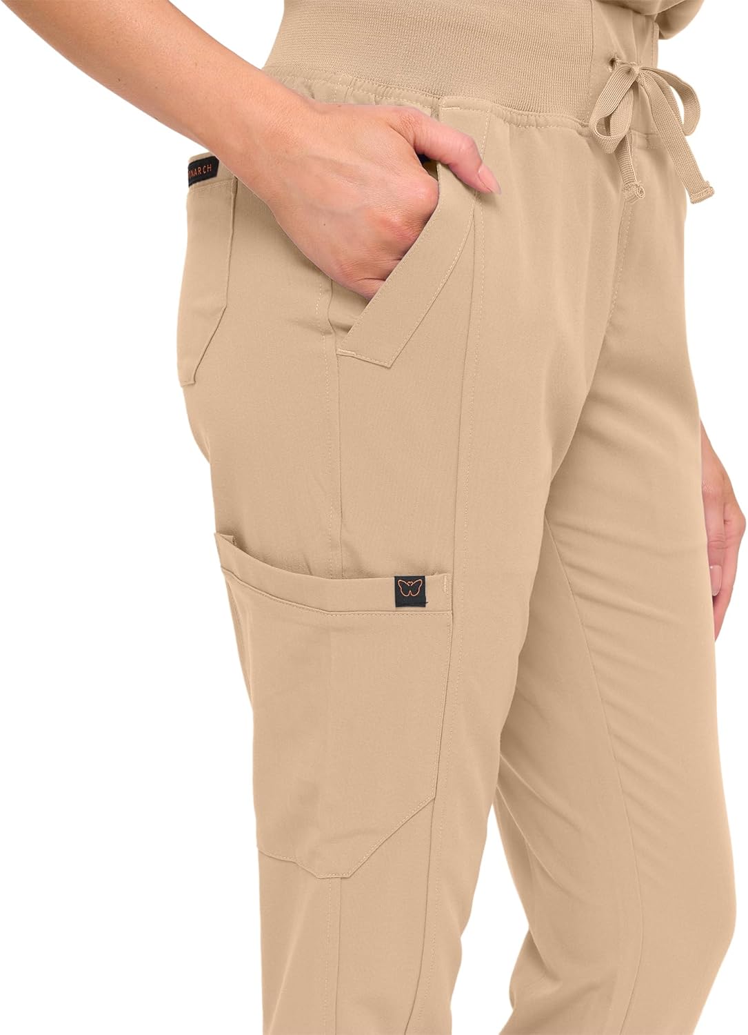 Monarch Uniforms Women's Jogger Scrub Set with Oversized Scrub Top with Mandarin Collar - Khaki