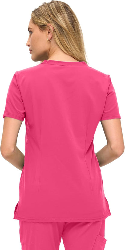 Monarch Uniforms Women's Scrub Top – Comfortable Stretch V-Neck Medical Shirt with Pockets - Hot Pink