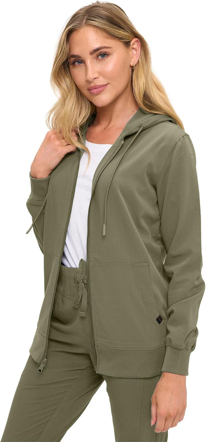 Monarch Uniforms Women's Scrub Jacket Hoodie – Lightweight Zip Up Nursing Jacket - Olive