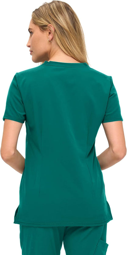Monarch Uniforms Women's Scrub Top – Comfortable Stretch V-Neck Medical Shirt with Pockets - True Hunter Green