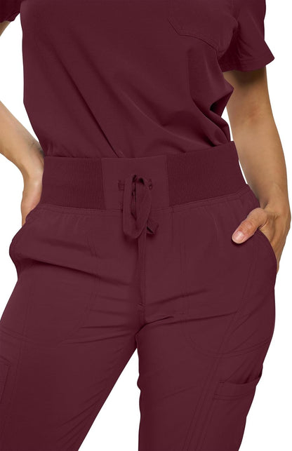 Monarch Uniforms Women's Jogger Scrubs Ribbed Jogger Scrub Pants for Women - Burgundy