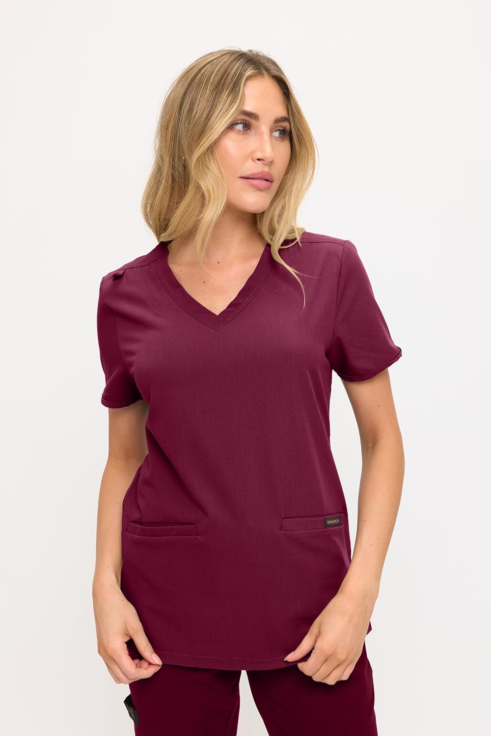Monarch Uniforms Women's Scrub Top – Comfortable Stretch V-Neck Medical Shirt with Pockets - Burgundy
