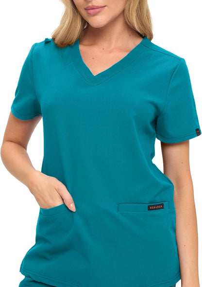 Monarch Uniforms Women's Scrub Top – Comfortable Stretch V-Neck Medical Shirt with Pockets - Teal