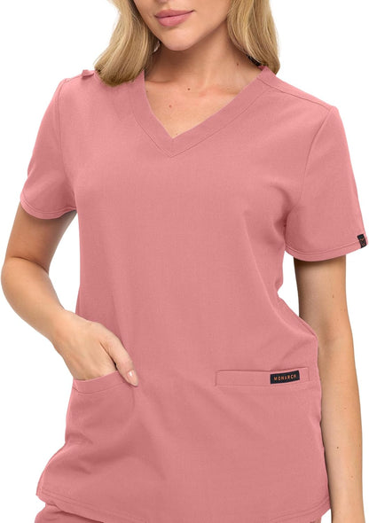 Monarch Uniforms Women's Scrub Top – Comfortable Stretch V-Neck Medical Shirt with Pockets - Mauve