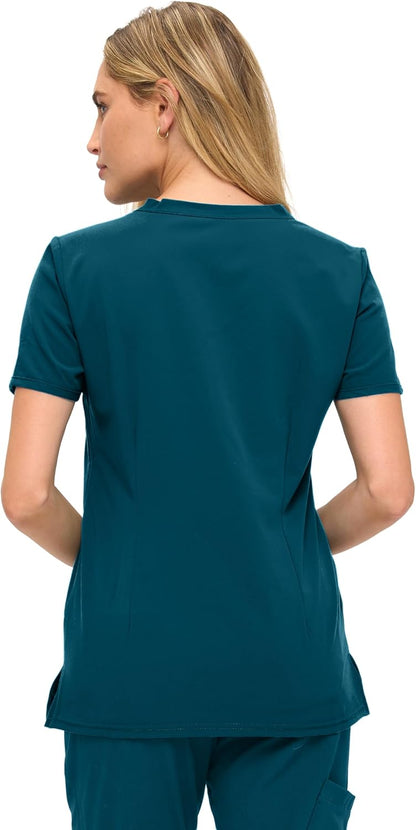 Monarch Uniforms Women's Scrub Top – Comfortable Stretch V-Neck Medical Shirt with Pockets - Caribbean Blue