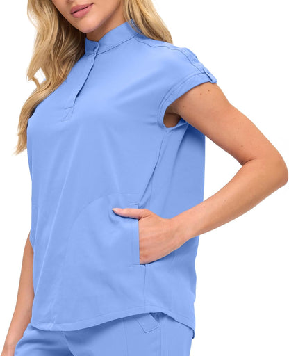Monarch Uniforms Women's Jogger Scrub Set with Oversized Scrub Top with Mandarin Collar - Ceil Blue