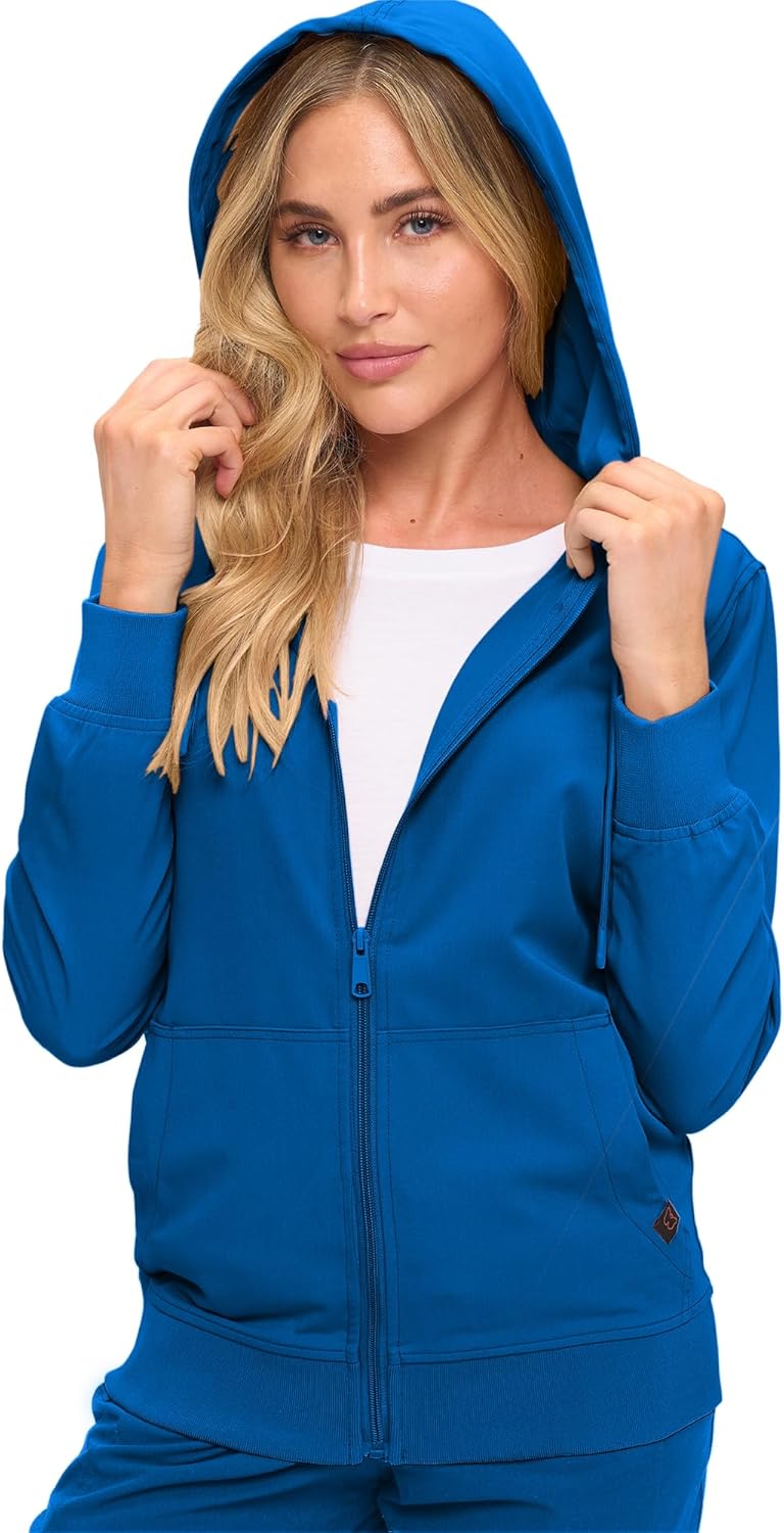 Monarch Uniforms Women's Scrub Jacket Hoodie – Lightweight Zip Up Nursing Jacket - Royal Blue