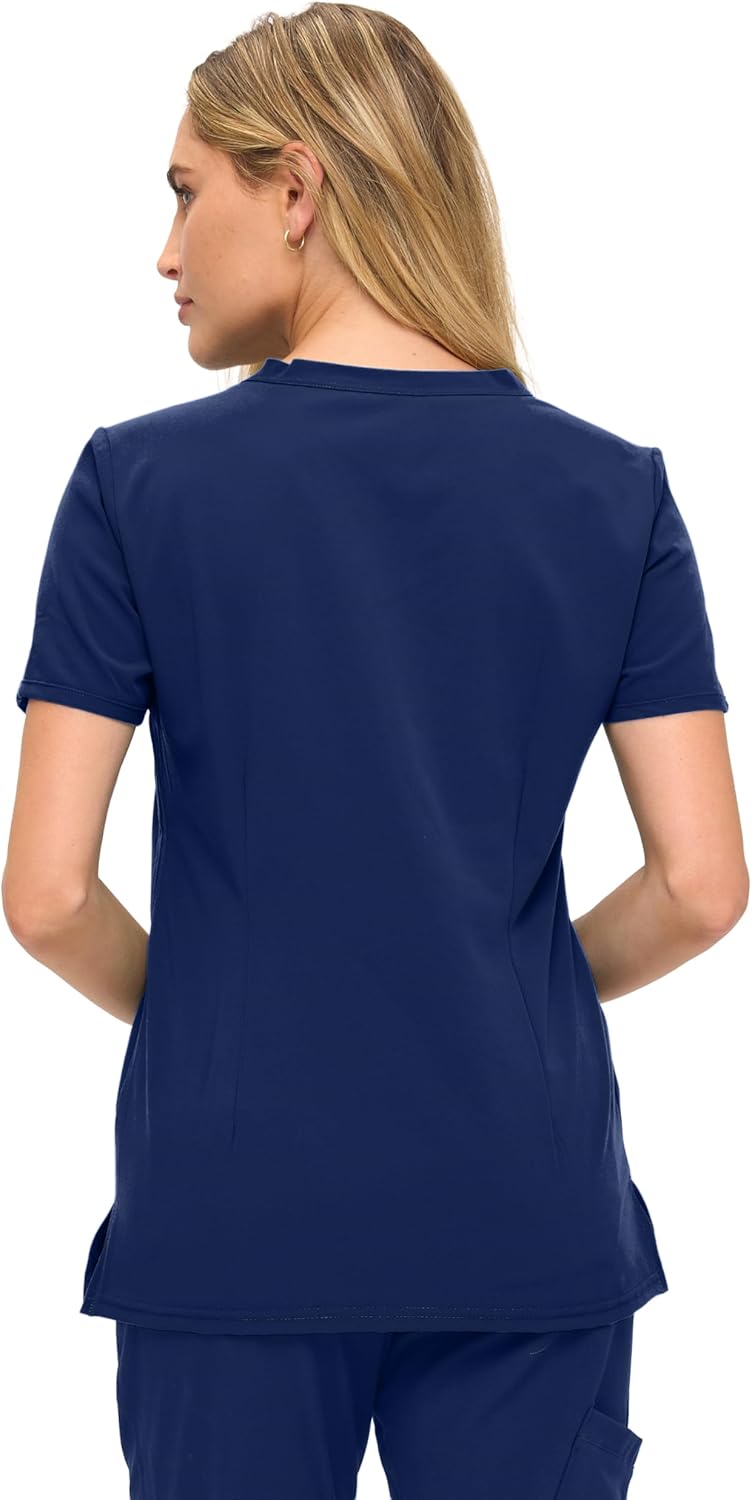 Monarch Uniforms Women's Scrub Top – Comfortable Stretch V-Neck Medical Shirt with Pockets - Navy Blue