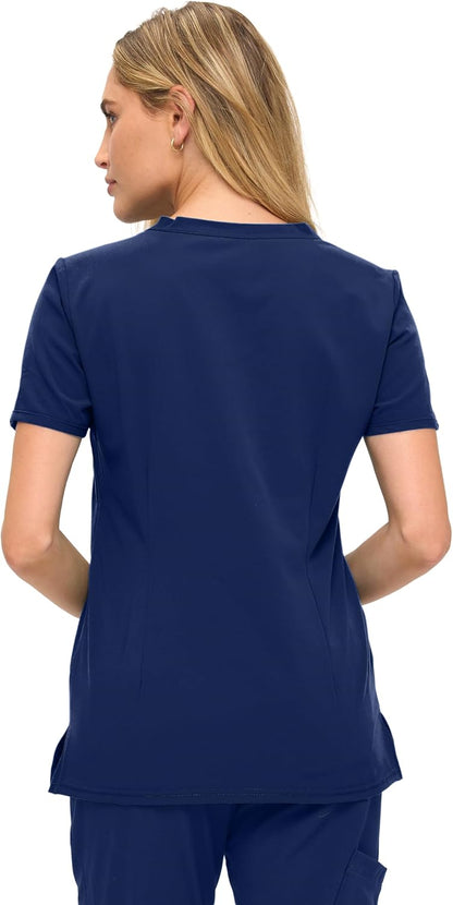 Monarch Uniforms Women's Scrub Top – Comfortable Stretch V-Neck Medical Shirt with Pockets - Navy Blue