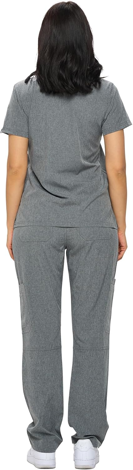 Monarch Uniforms Scrub Sets - Regular & Petite Stretchy Scrubs for Women - Set of Top & Pants - Heather Gray