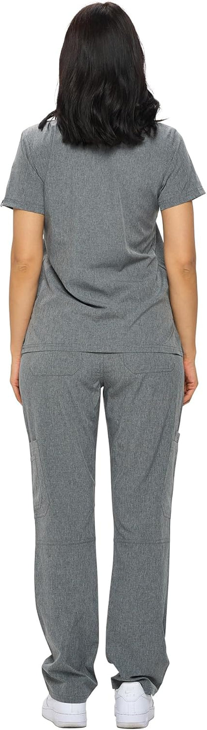 Monarch Uniforms Scrub Sets - Regular & Petite Stretchy Scrubs for Women - Set of Top & Pants - Heather Gray