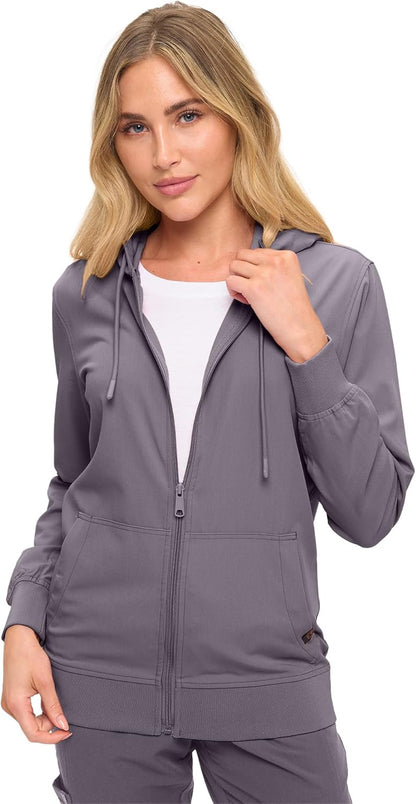 Monarch Uniforms Women's Scrub Jacket Hoodie – Lightweight Zip Up Nursing Jacket - Charcoal