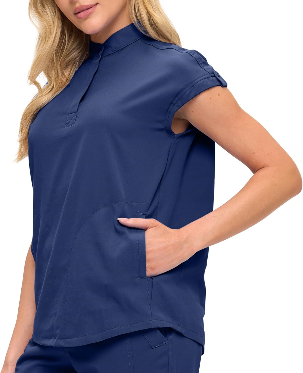 Monarch Uniforms Women's Jogger Scrub Set with Oversized Scrub Top with Mandarin Collar - Navy Blue