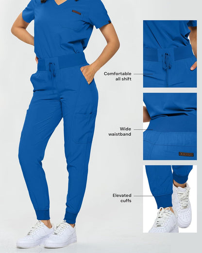 Monarch Uniforms Slim Fit Stretchy Scrubs Women's Jogger Scrub Set with Tuck-In Top - Royal Blue