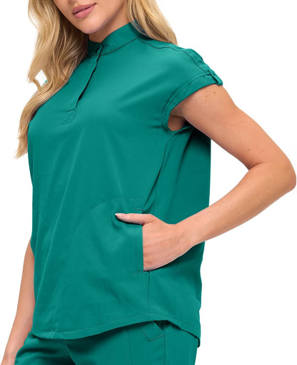 Monarch Uniforms Women's Jogger Scrub Set with Oversized Scrub Top with Mandarin Collar - True Hunter Green