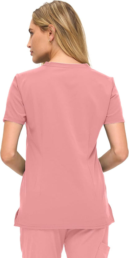 Monarch Uniforms Women's Scrub Top – Comfortable Stretch V-Neck Medical Shirt with Pockets - Mauve