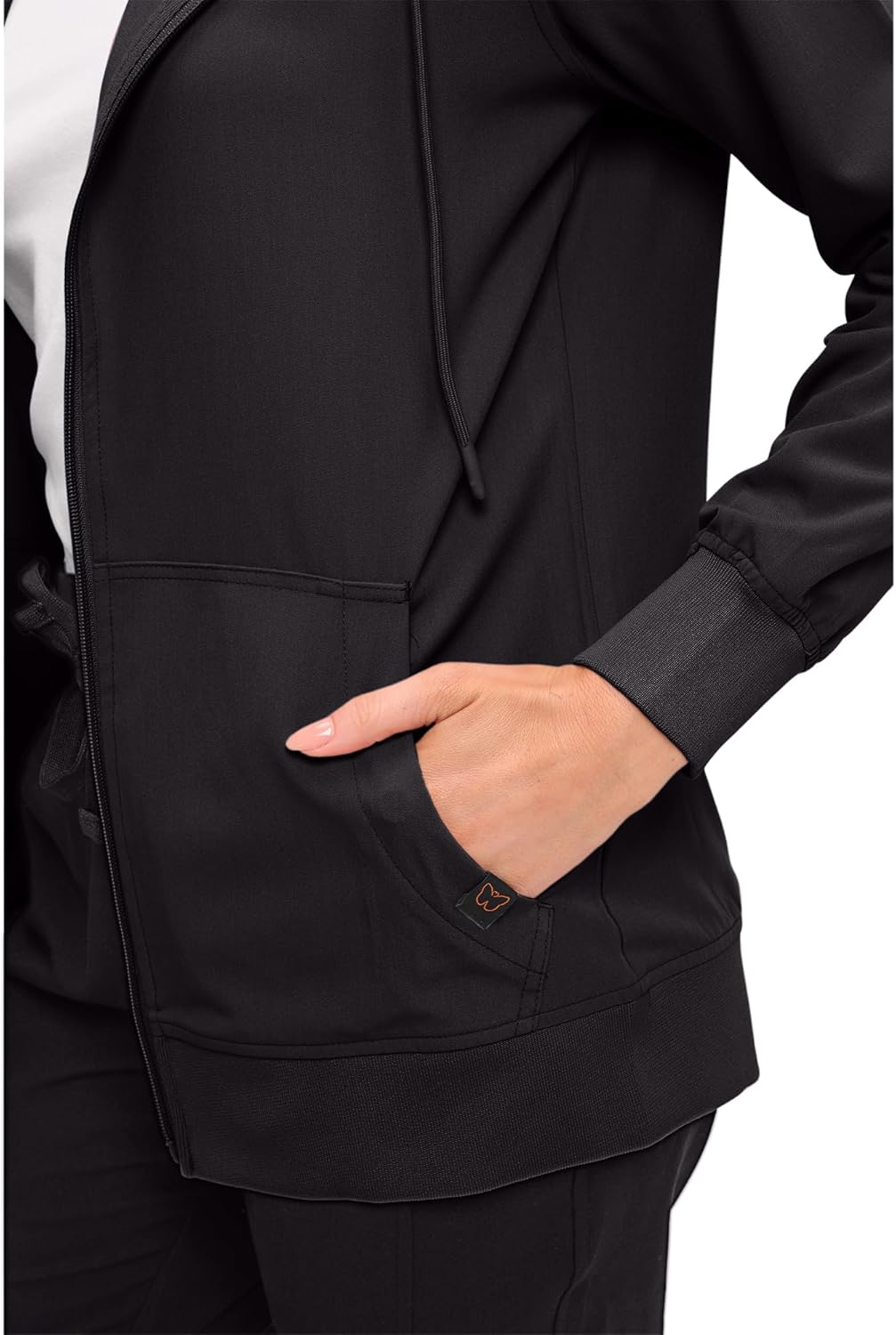 Monarch Uniforms Women's Scrub Jacket Hoodie – Lightweight Zip Up Nursing Jacket - Black