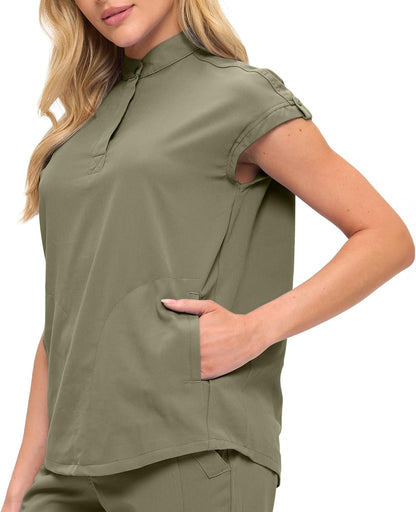 Monarch Uniforms Women's Jogger Scrub Set with Oversized Scrub Top with Mandarin Collar - Olive