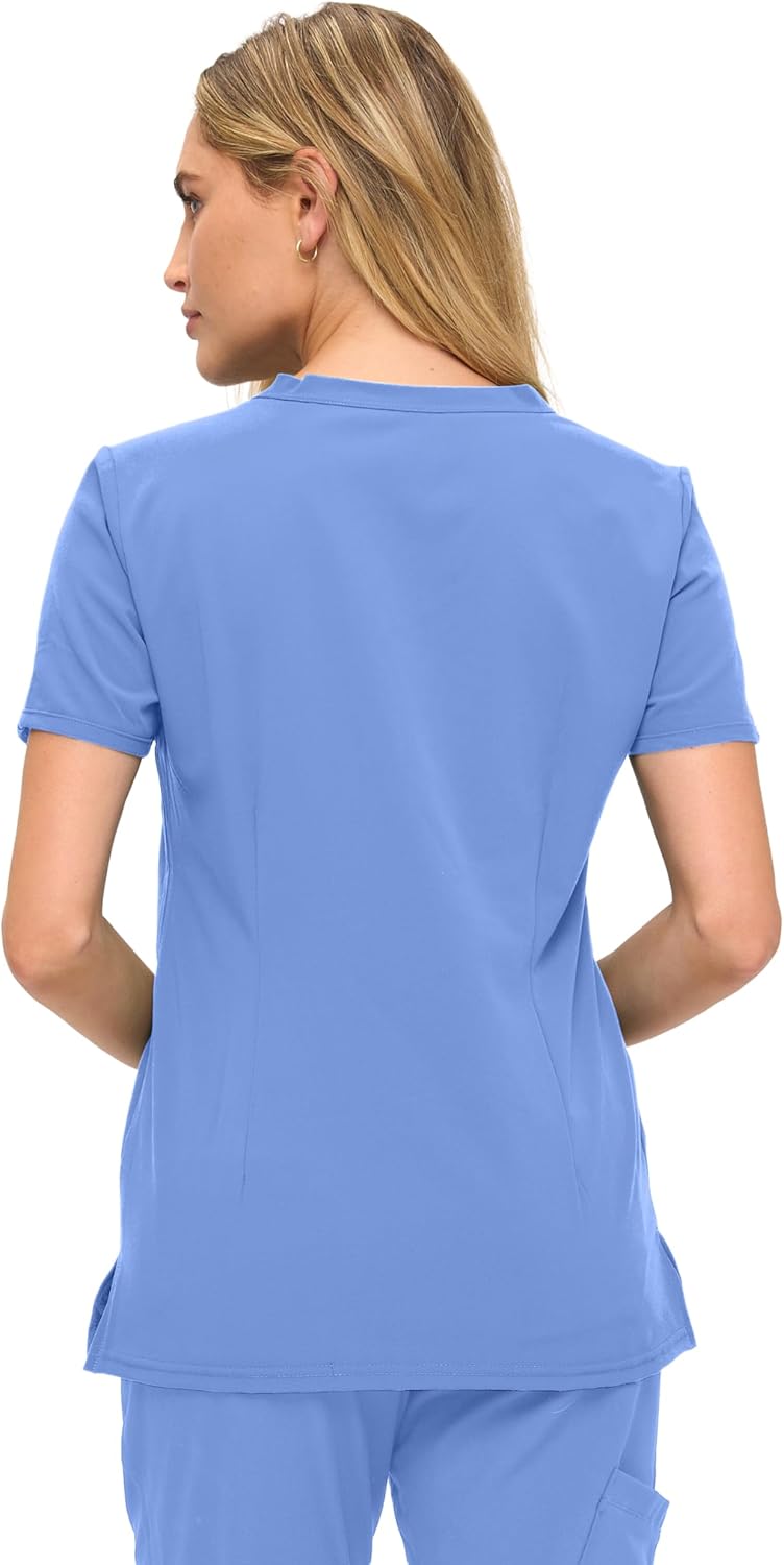 Monarch Uniforms Women's Scrub Top – Comfortable Stretch V-Neck Medical Shirt with Pockets - Ceil Blue