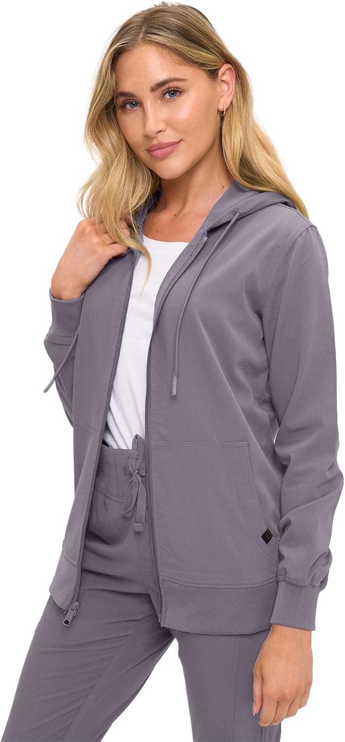Monarch Uniforms Women's Scrub Jacket Hoodie – Lightweight Zip Up Nursing Jacket - Charcoal