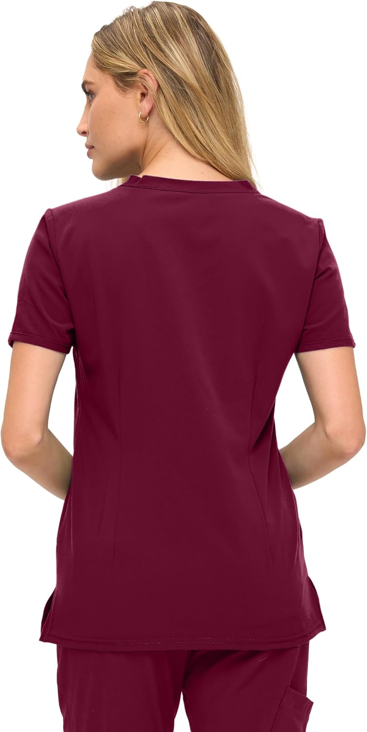 Monarch Uniforms Women's Scrub Top – Comfortable Stretch V-Neck Medical Shirt with Pockets - Burgundy