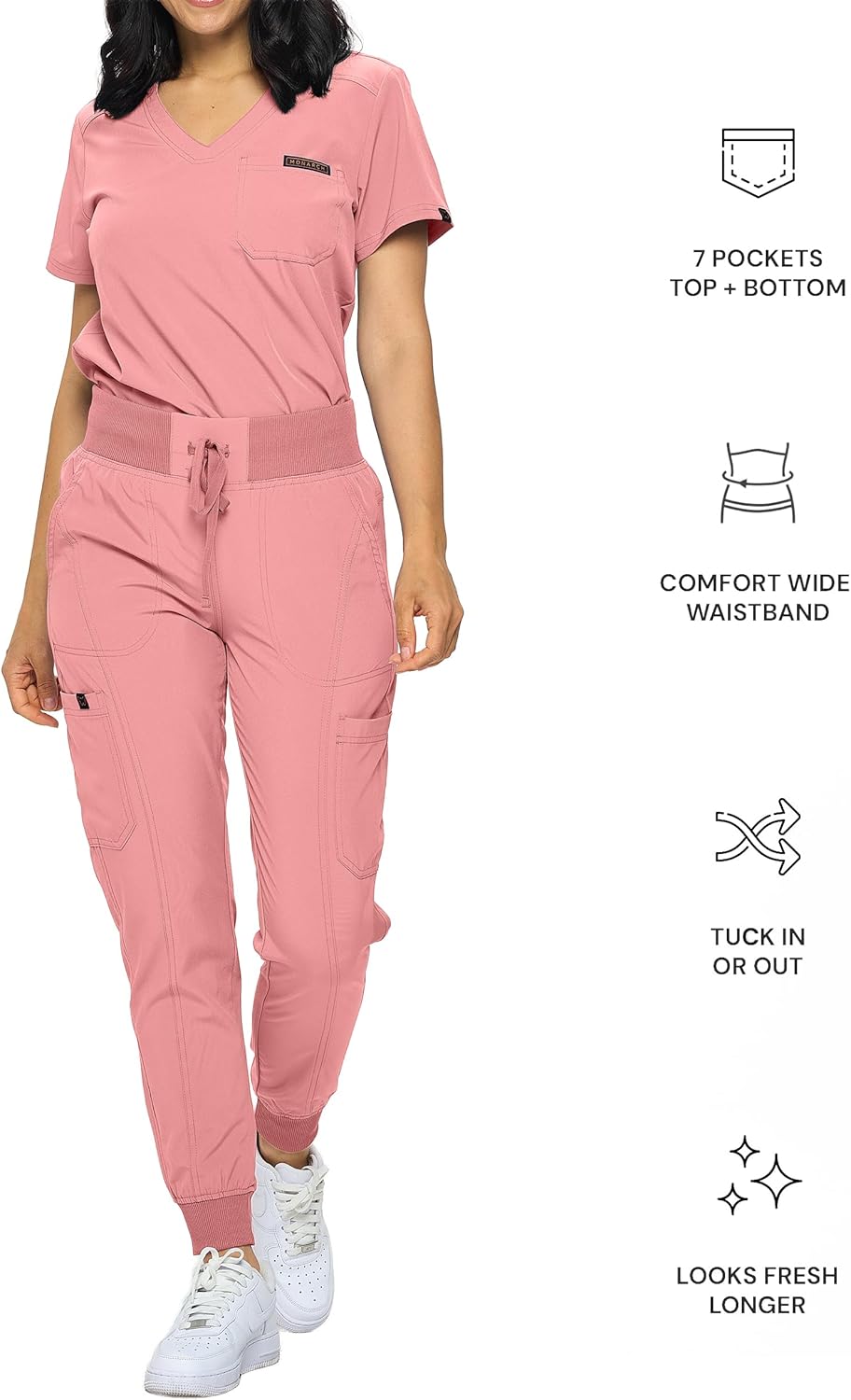 Monarch Uniforms Slim Fit Stretchy Scrubs Women's Jogger Scrub Set with Tuck-In Top - Mauve