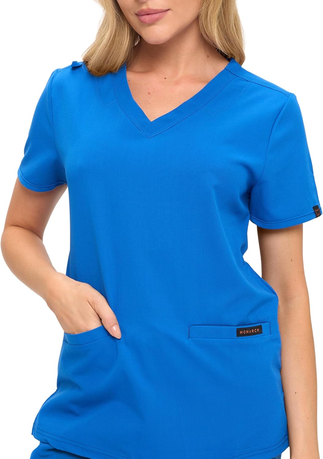 Monarch Uniforms Women's Scrub Top – Comfortable Stretch V-Neck Medical Shirt with Pockets - Royal Blue
