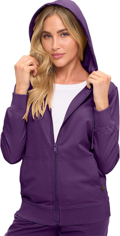 Monarch Uniforms Women's Scrub Jacket Hoodie – Lightweight Zip Up Nursing Jacket - Eggplant
