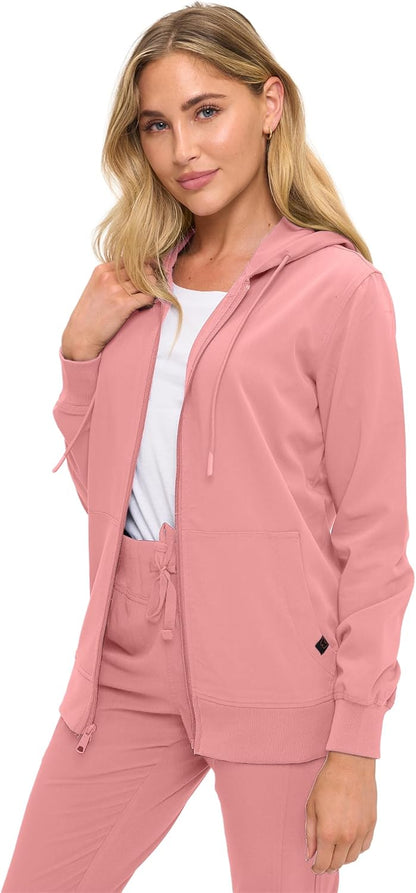 Monarch Uniforms Women's Scrub Jacket Hoodie – Lightweight Zip Up Nursing Jacket - Mauve