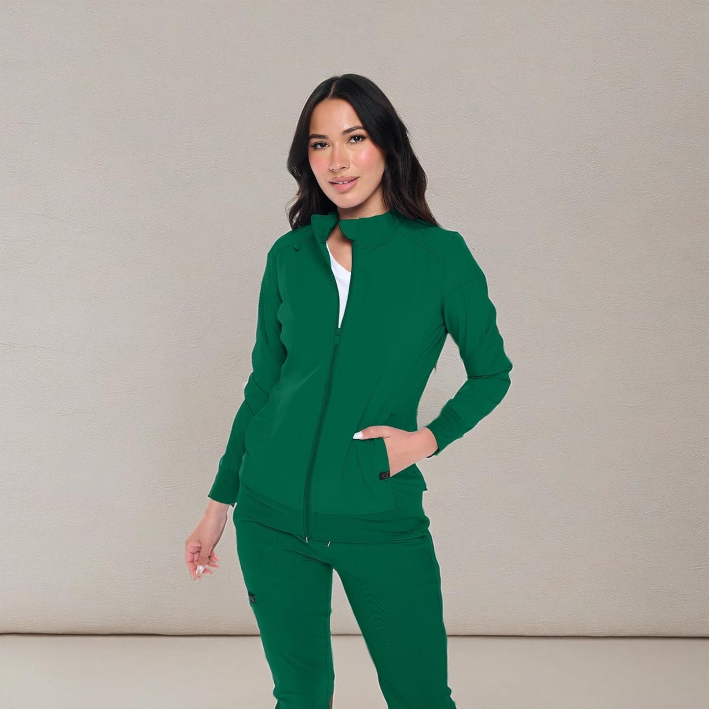 Monarch Uniforms Women's Scrub Jacket Zippered Warm-up Jacket - Hunter Green