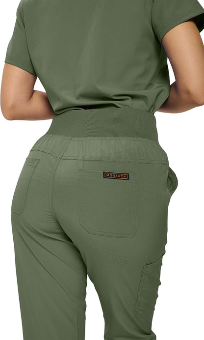 Monarch Uniforms Women's Jogger Scrubs Ribbed Jogger Scrub Pants for Women - Olive Green