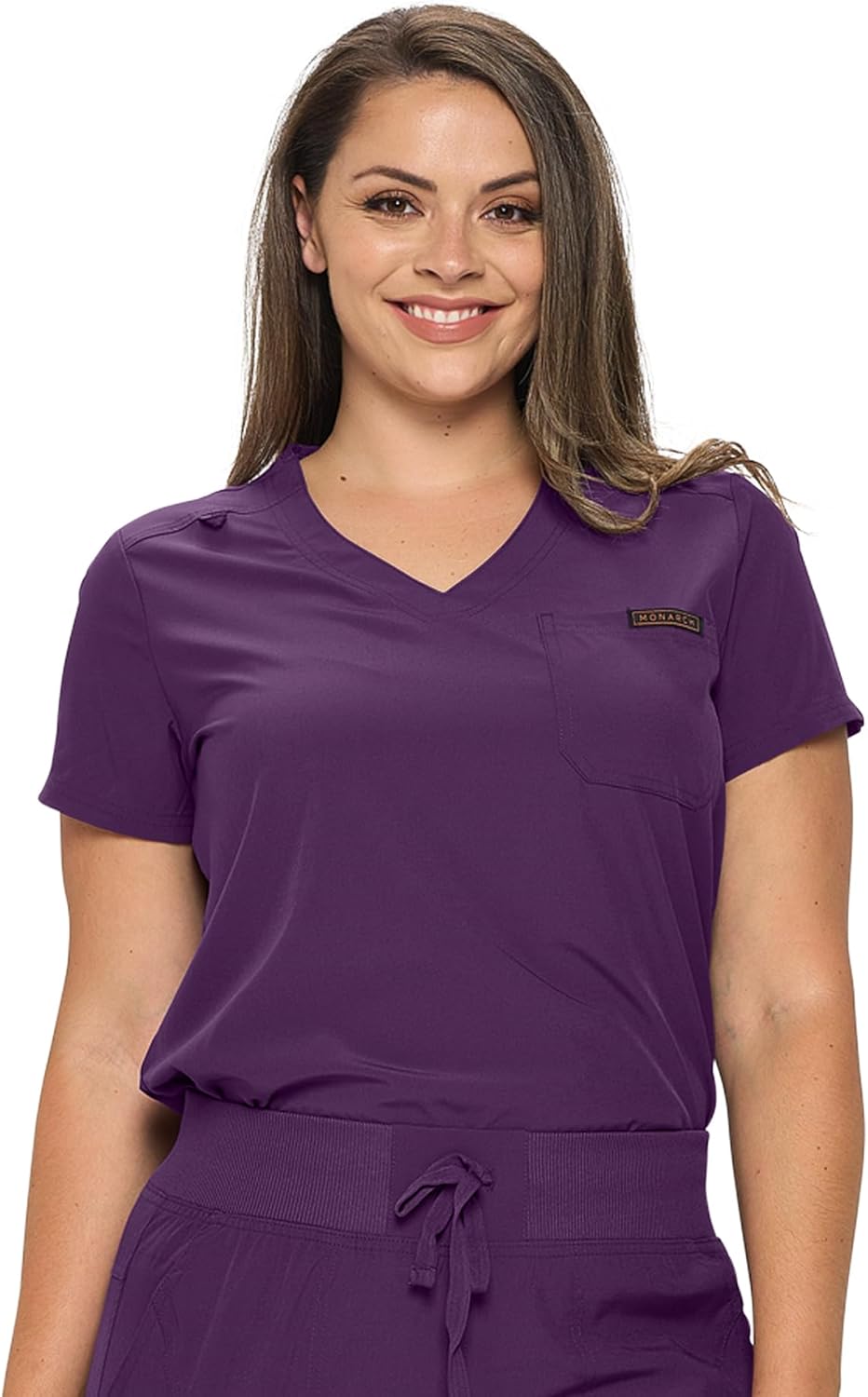 Monarch Uniforms Women's Scrub Top One Pocket Tuck-In Scrub Top - Eggplant