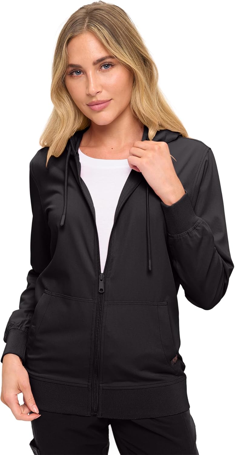 Monarch Uniforms Women's Scrub Jacket Hoodie – Lightweight Zip Up Nursing Jacket - Black
