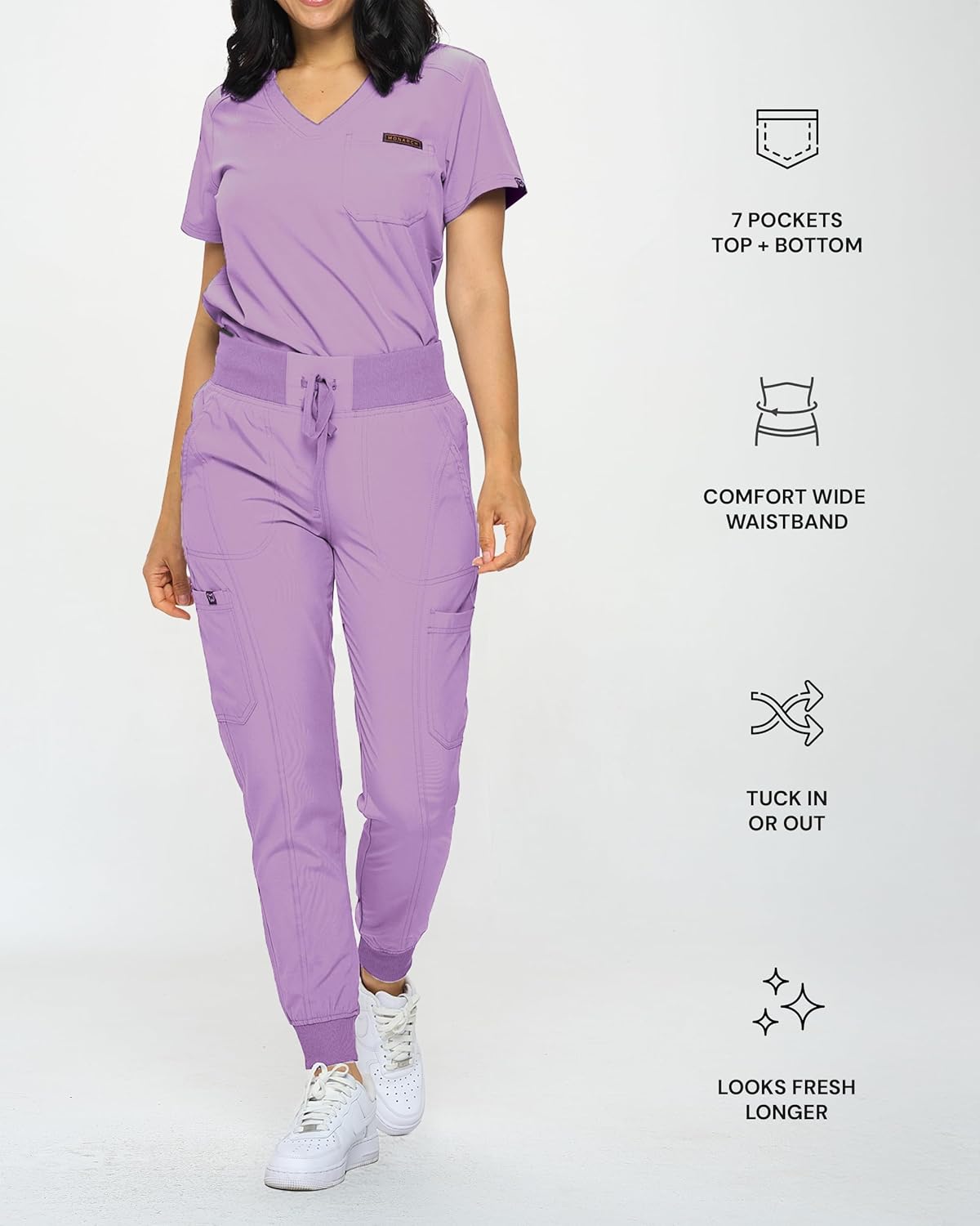 Monarch Uniforms Slim Fit Stretchy Scrubs Women's Jogger Scrub Set with Tuck-In Top - Lavender