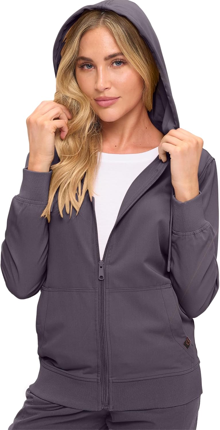 Monarch Uniforms Women's Scrub Jacket Hoodie – Lightweight Zip Up Nursing Jacket - Charcoal
