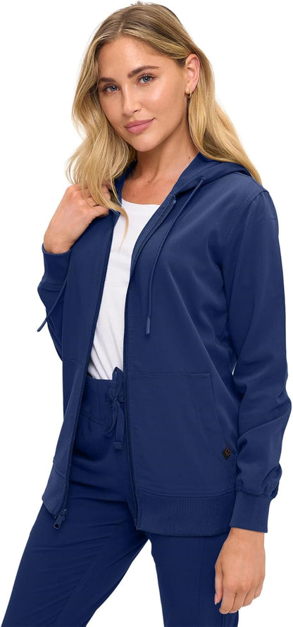 Monarch Uniforms Women's Scrub Jacket Hoodie – Lightweight Zip Up Nursing Jacket - Navy Blue