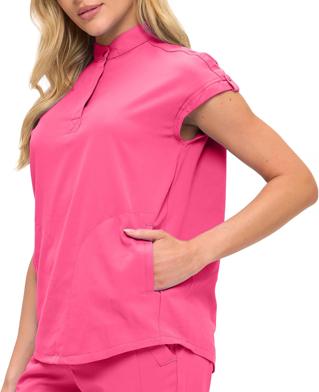 Monarch Uniforms Women's Jogger Scrub Set with Oversized Scrub Top with Mandarin Collar - Hot Pink