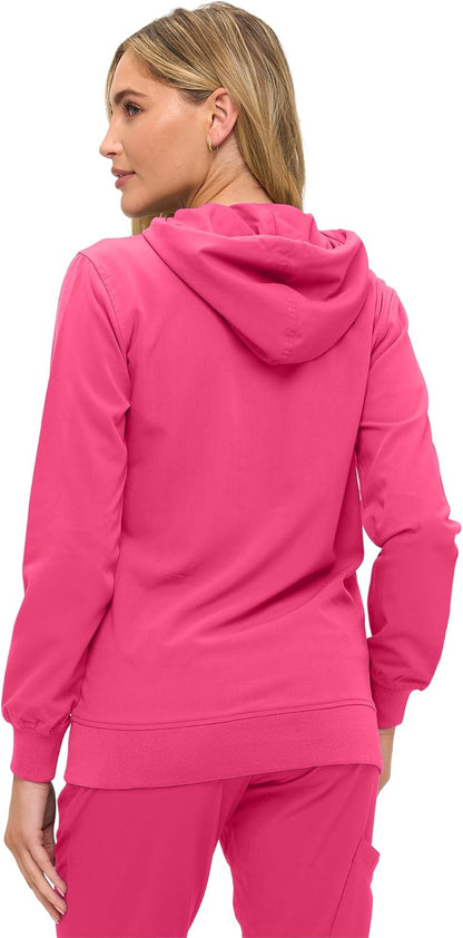Monarch Uniforms Women's Scrub Jacket Hoodie – Lightweight Zip Up Nursing Jacket - Hot Pink
