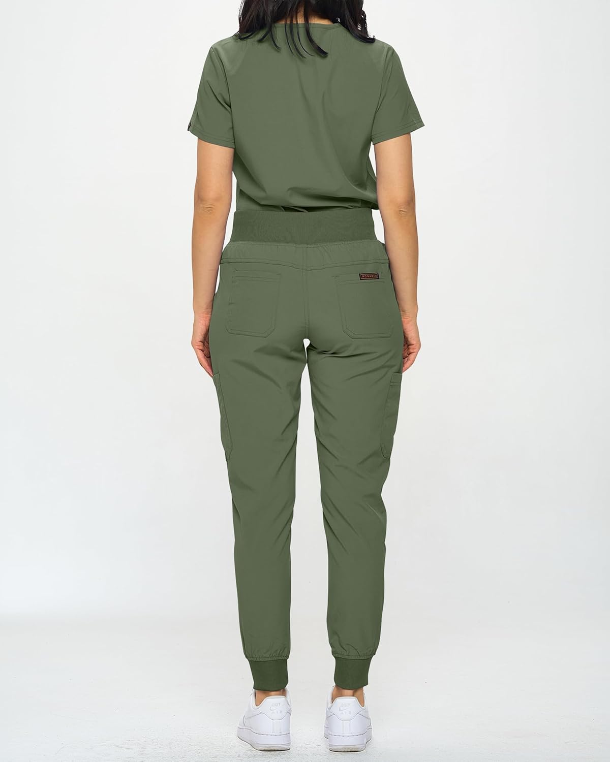 Monarch Uniforms Slim Fit Stretchy Scrubs Women's Jogger Scrub Set with Tuck-In Top - Olive Green
