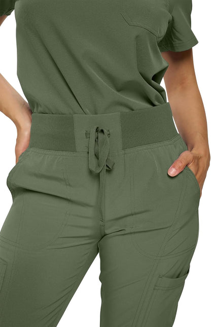 Monarch Uniforms Women's Jogger Scrubs Ribbed Jogger Scrub Pants for Women - Olive Green