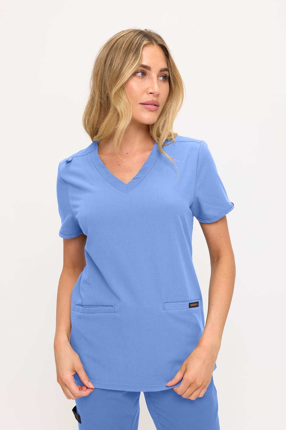 Monarch Uniforms Women's Scrub Top – Comfortable Stretch V-Neck Medical Shirt with Pockets - Ceil Blue