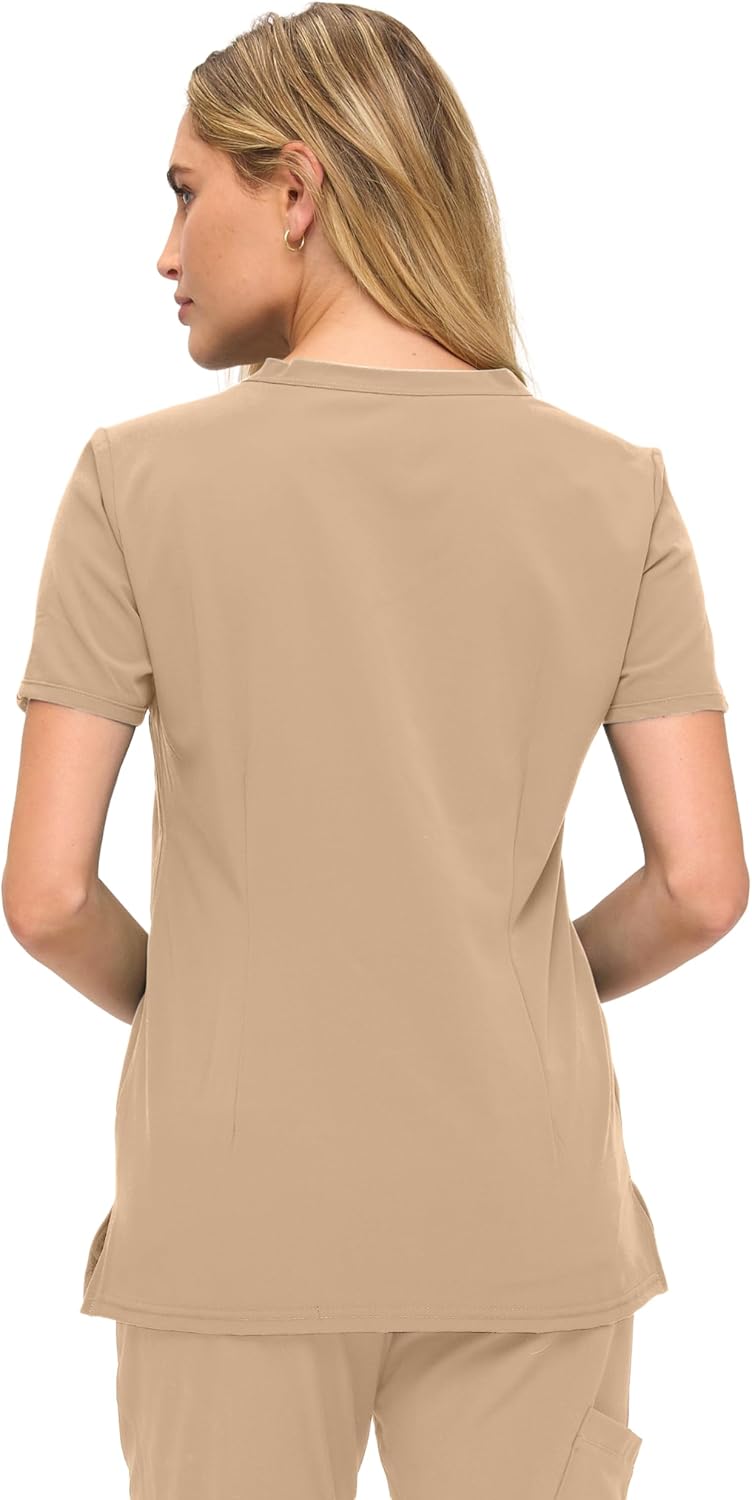 Monarch Uniforms Women's Scrub Top – Comfortable Stretch V-Neck Medical Shirt with Pockets - Khaki