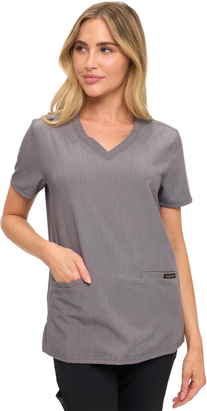 Monarch Uniforms Women's Scrub Top – Comfortable Stretch V-Neck Medical Shirt with Pockets - Heather Grey