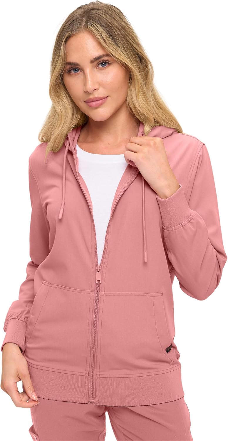 Monarch Uniforms Women's Scrub Jacket Hoodie – Lightweight Zip Up Nursing Jacket - Mauve