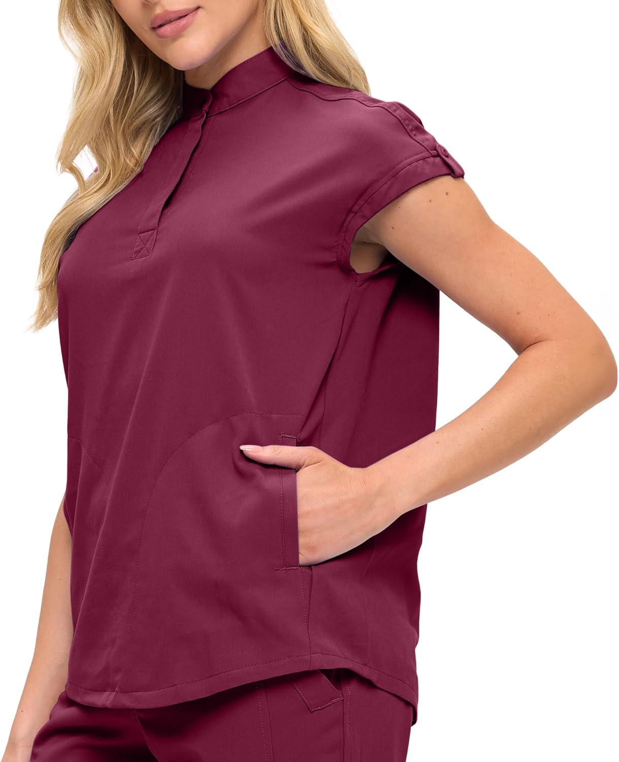 Monarch Uniforms Women's Jogger Scrub Set with Oversized Scrub Top with Mandarin Collar - Burgundy
