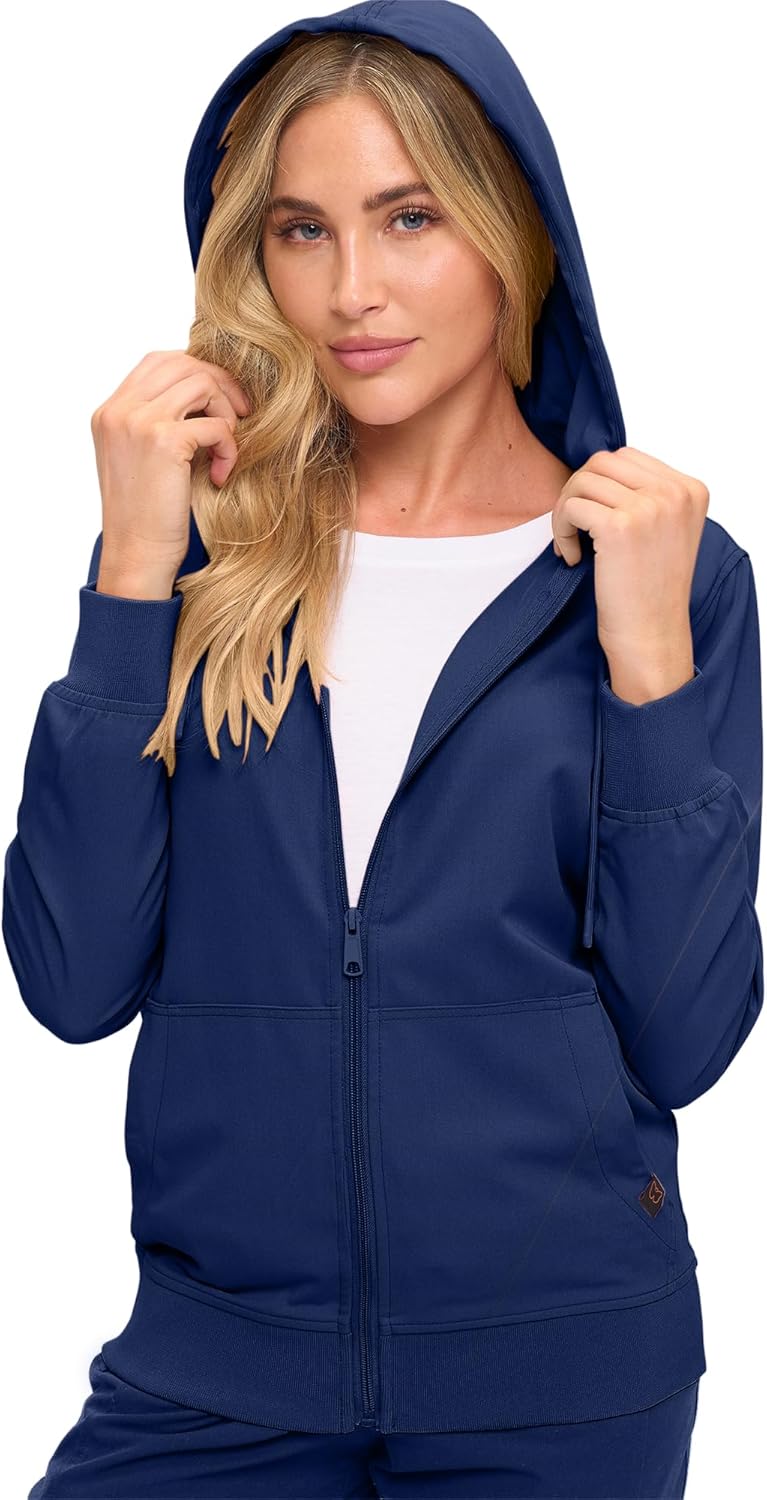 Monarch Uniforms Women's Scrub Jacket Hoodie – Lightweight Zip Up Nursing Jacket - Navy Blue