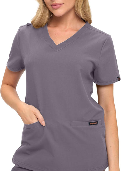 Monarch Uniforms Women's Scrub Top – Comfortable Stretch V-Neck Medical Shirt with Pockets - Charcoal