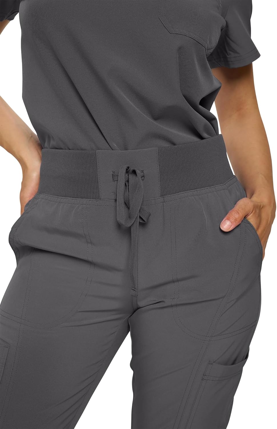 Monarch Uniforms Women's Jogger Scrubs Ribbed Jogger Scrub Pants for Women - Charcoal