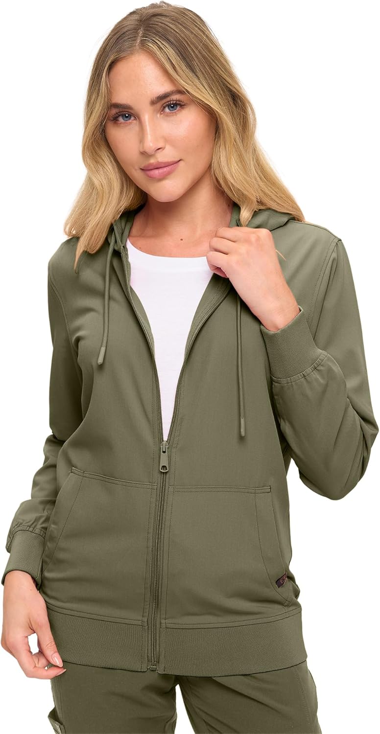 Monarch Uniforms Women's Scrub Jacket Hoodie – Lightweight Zip Up Nursing Jacket - Olive