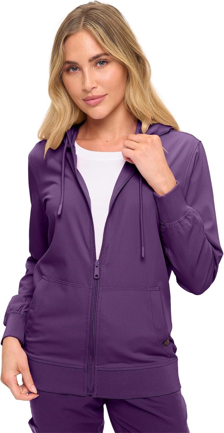Monarch Uniforms Women's Scrub Jacket Hoodie – Lightweight Zip Up Nursing Jacket - Eggplant